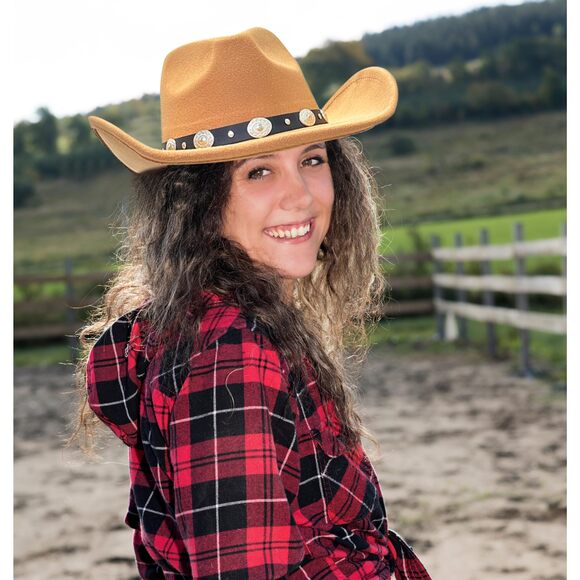 6854 Women Men Felt Wide Brim Western Cowboy Hats Belt Buckle Panama Hat main image 5